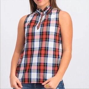 JCrew Plaid Sleeveless Blouse With Ruffle Collar New Without Tags Size 4